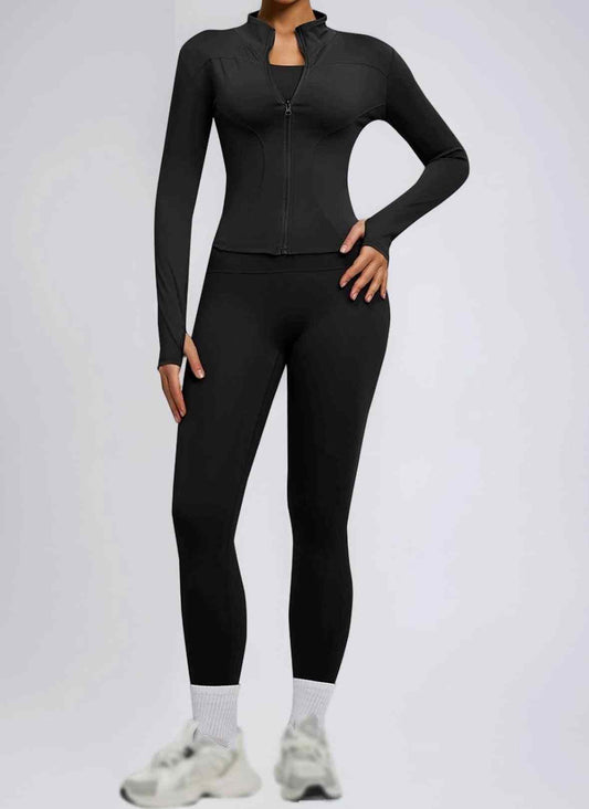 Elevate your practice and street style with the Aura 3-Piece Ribbed Yoga Set, a curated activewear ensemble designed for seamless transitions from the studio to the