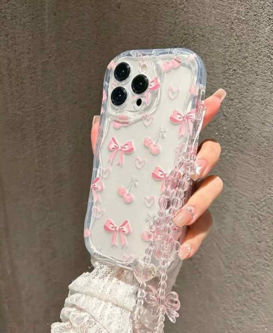 Add a touch of feminine charm to your iPhone with this Pink Bow & Cherry Clear TPU Case — a dreamy, coquette-aesthetic phone case featuring delicate pink bows, c
