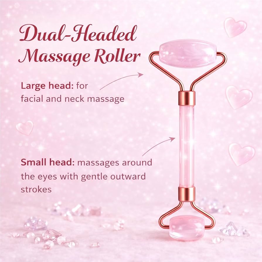 Aura Glow Rose Quartz Roller & Gua Sha Set | Anti-Aging Facial Massage