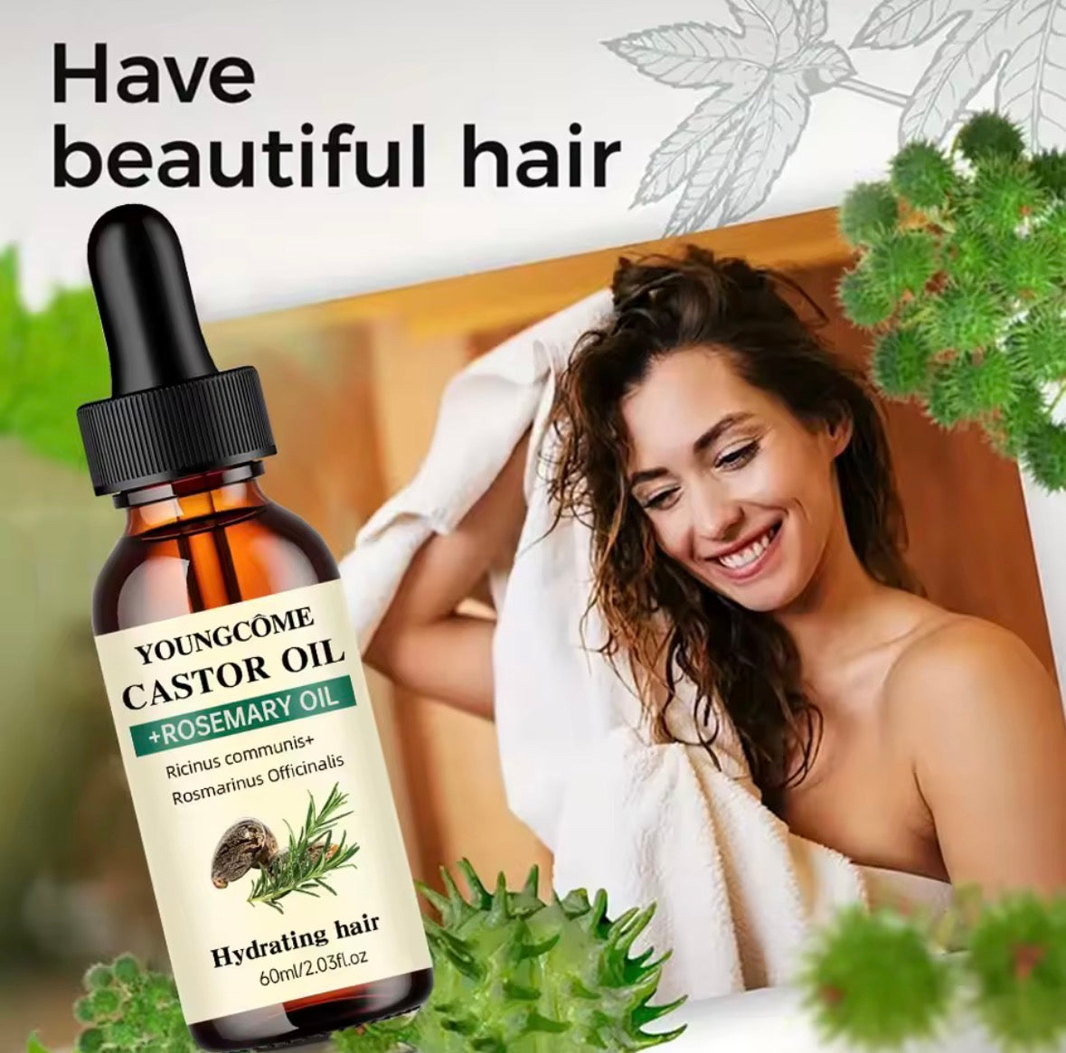Youngcôme Castor Oil + Rosemary Oil - Aceite Hidratante para el Cabello