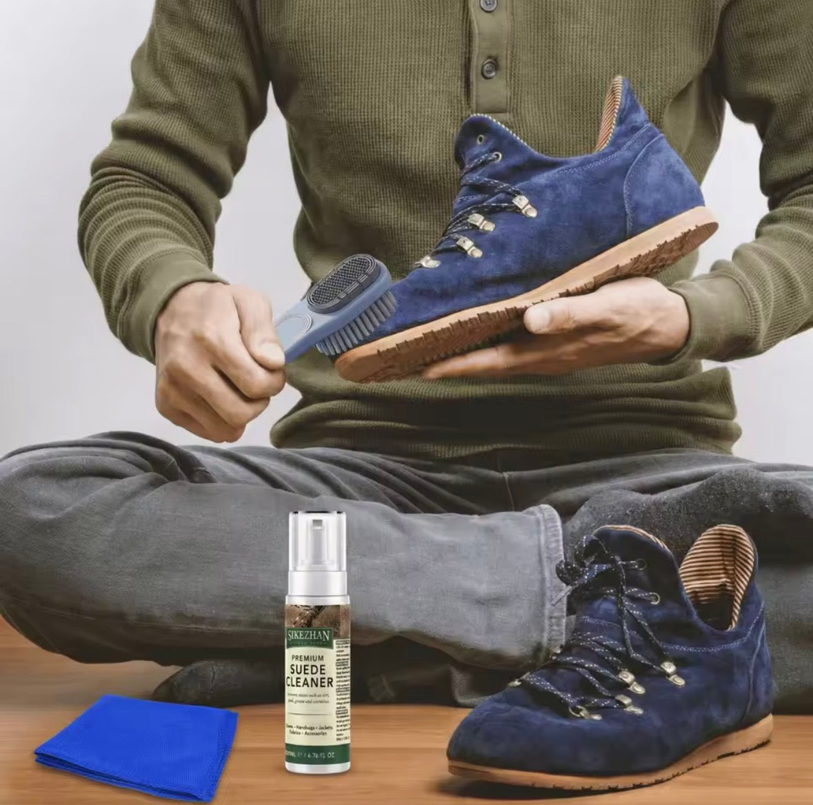 Sikezhan Premium Suede Cleaner Kit – Foam Spray + Brush + Microfiber Cloth