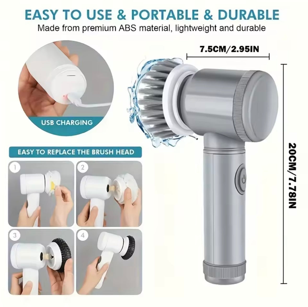 Electric Cleaning Brush 5-in-1 – Rechargeable Spin Scrubber
