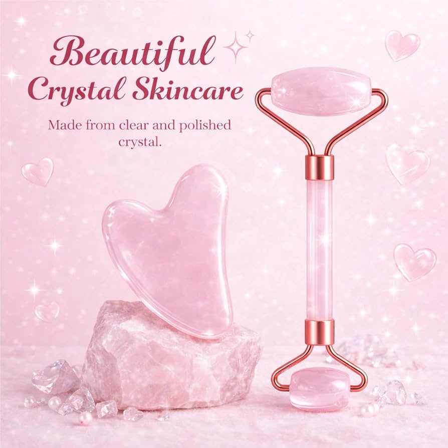 Aura Glow Rose Quartz Roller & Gua Sha Set | Anti-Aging Facial Massage