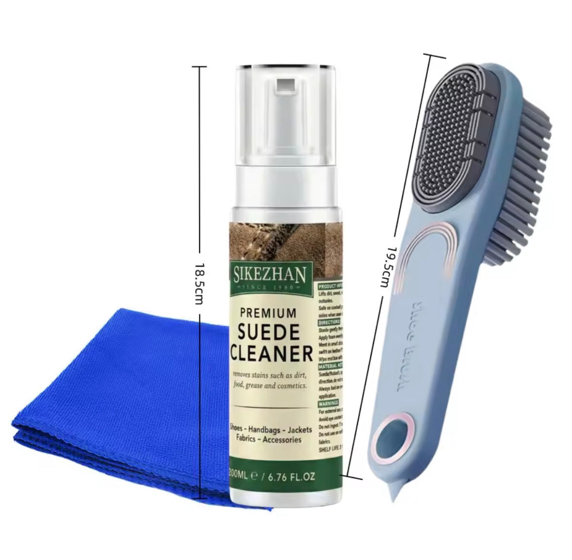 Sikezhan Premium Suede Cleaner Kit – Foam Spray + Brush + Microfiber Cloth