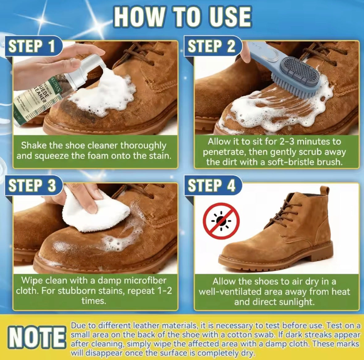 Sikezhan Premium Suede Cleaner Kit – Foam Spray + Brush + Microfiber Cloth