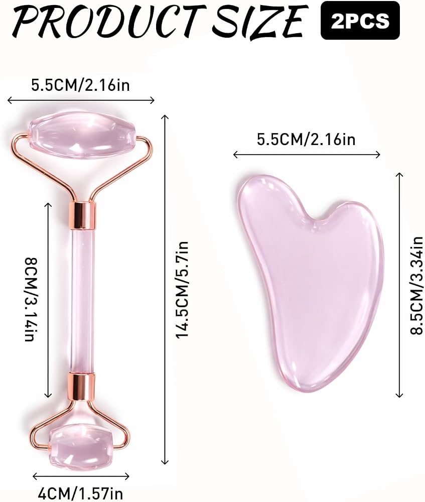 Aura Glow Rose Quartz Roller & Gua Sha Set | Anti-Aging Facial Massage