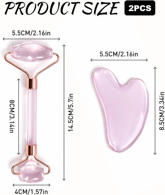 Aura Glow Rose Quartz Roller & Gua Sha Set | Anti-Aging Facial Massage