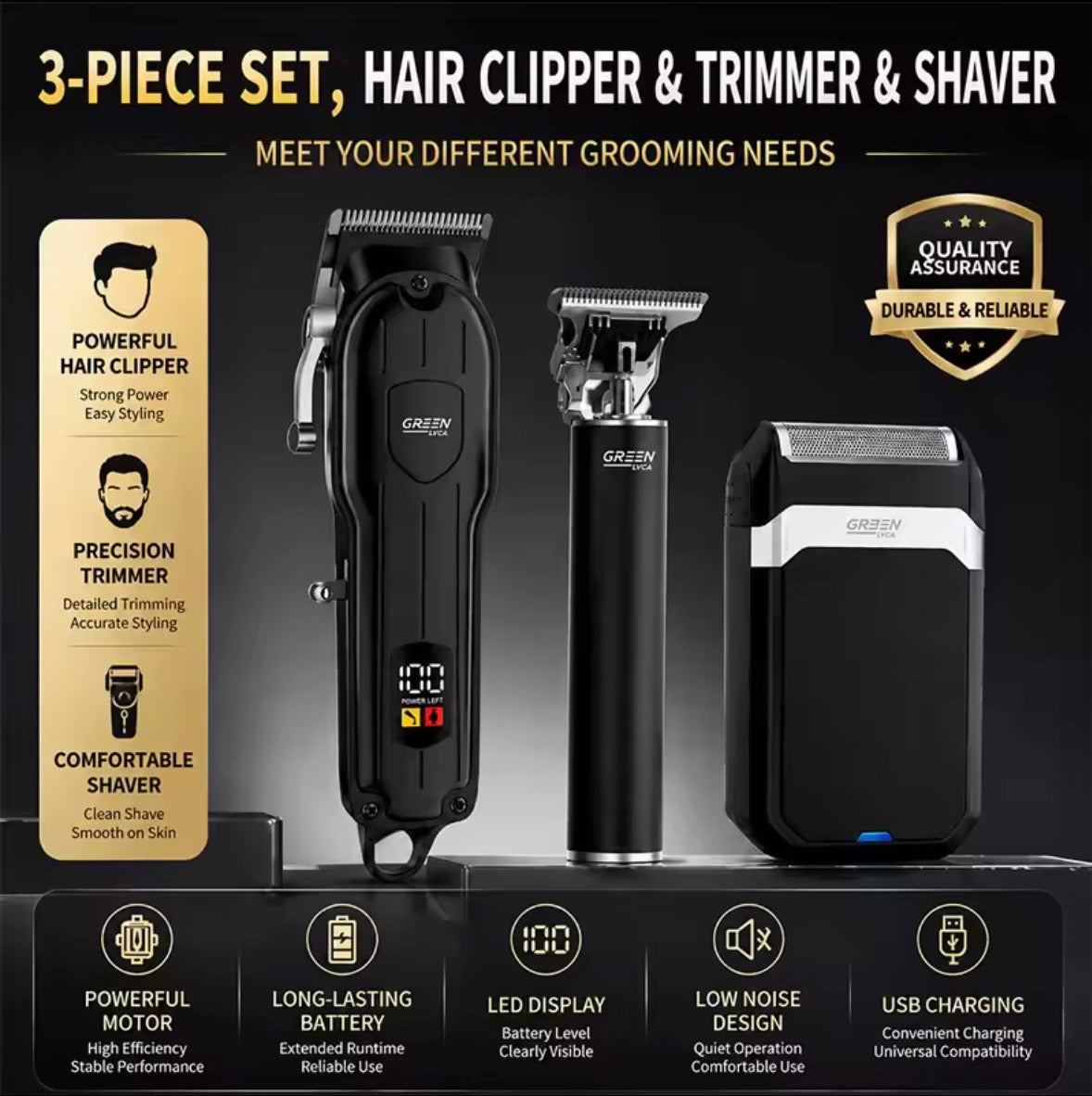 3-in-1 Professional Hair Clipper & Grooming Kit